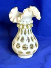 Vintage Fenton Art Glass topaz opalescent Coin Dot ruffled vase