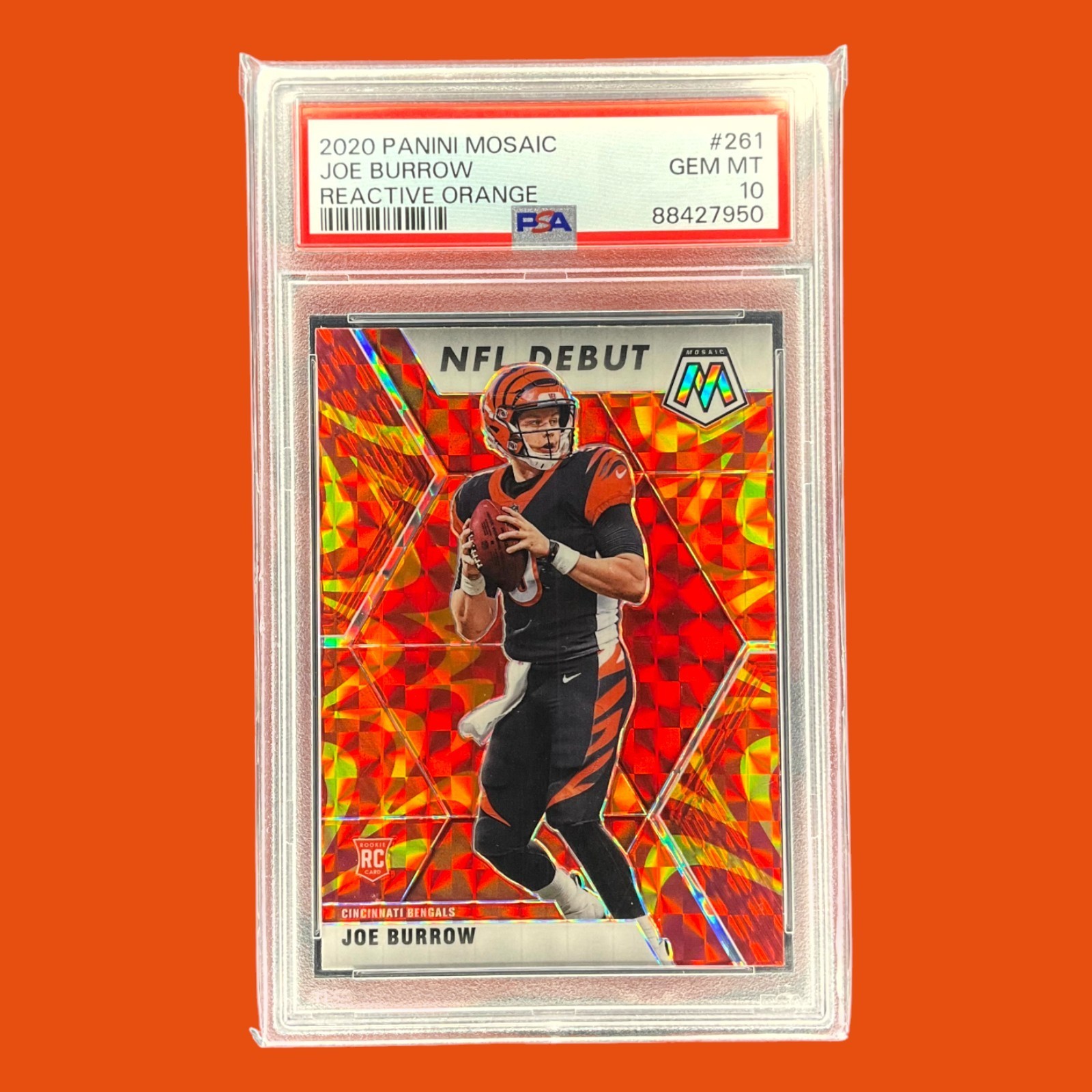 2020 Mosaic Rookies Reactive Orange Prizm Joe Burrow PSA 10 GEM MT Rookie RC