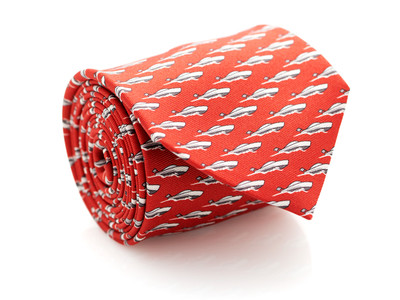 New Davidoff 100% Silk Neck Tie in Red Color with Sailboats Pattern MSRP $160
