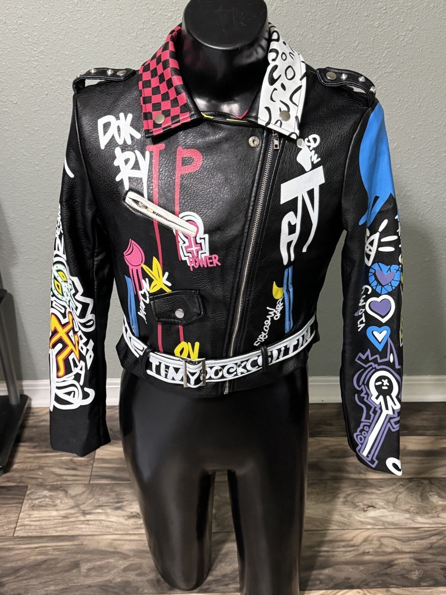 Azalea Wang Leather Jacket Size Large Black Graphite Art | eBay Azalea Wang Leather Jacket Size Large Black Graphite Art | eBay