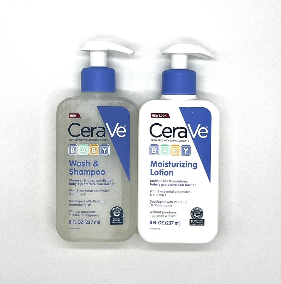 Paquete de biberón Cerave Baby Wash/champú y loción hidratante 8 oz