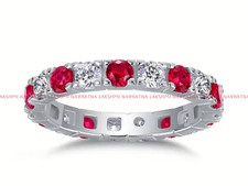 Round Cut Simulated Ruby Women's Full Eternity Wedding Band s925 W/G Plated