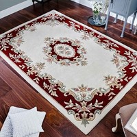 Indian Aubusson Cream Red Wool Pile Traditional Rugs 80x150cm Chinese Design Indian Aubusson Cream Red Wool Pile Traditional Rugs 80x150cm Chinese Design