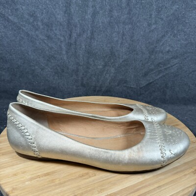 Jack Rogers Delfino Ballet Flat Shoes Leather Round Toe Pale Gold Womens 9