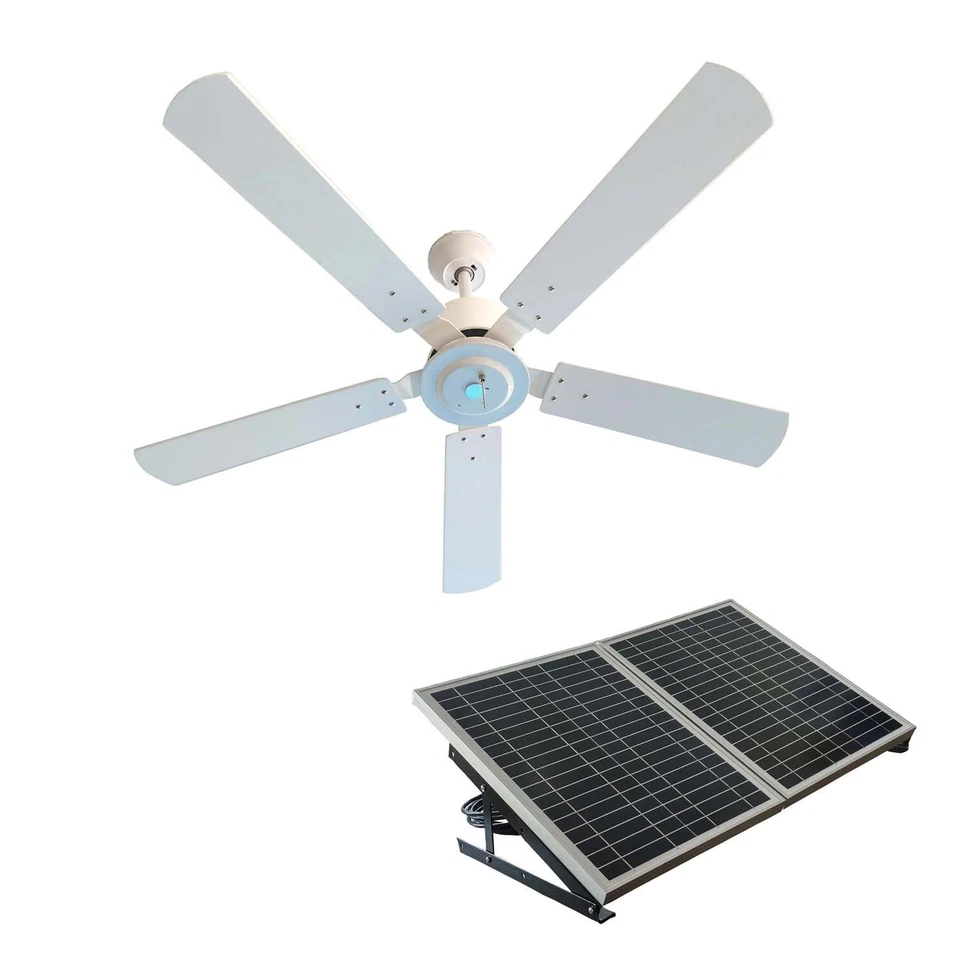 52" White Wooden Solar Ceiling Fan With 40W Solar Panel For Veranda Garage Patio - Image 3 of 4