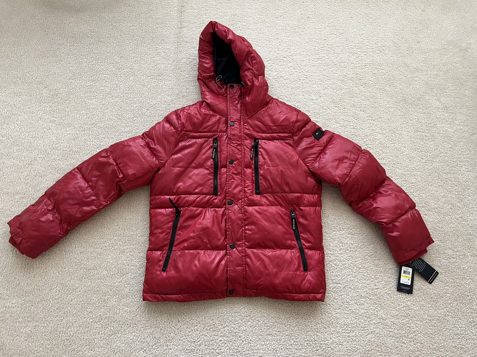 QUILTED PUFFER HOODED RED JACKET SIZE 