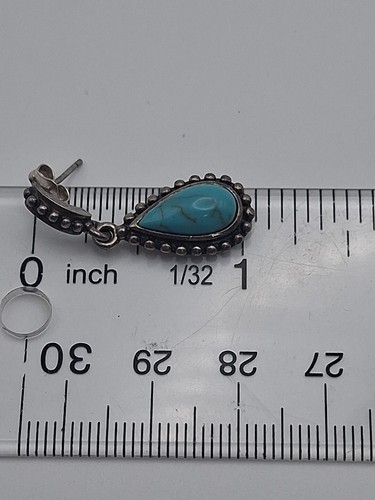 Vtg Sterling Silver Turquoise Native Teardrop Post Earrings 4.10g 1" Marked CI - Picture 8 of 9