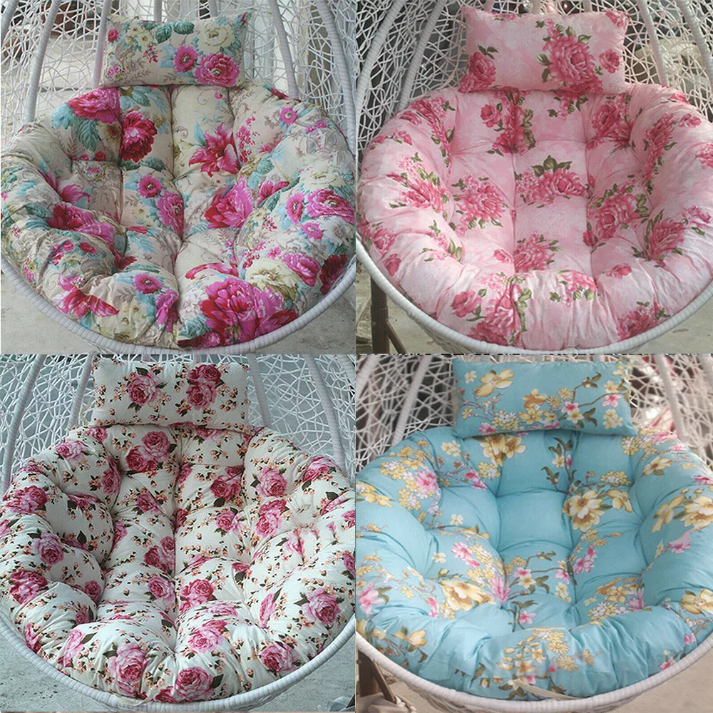 Hanging Swing Egg Chair Cushion Floral Large Round Papasan Cushion Pad w/  Pillow