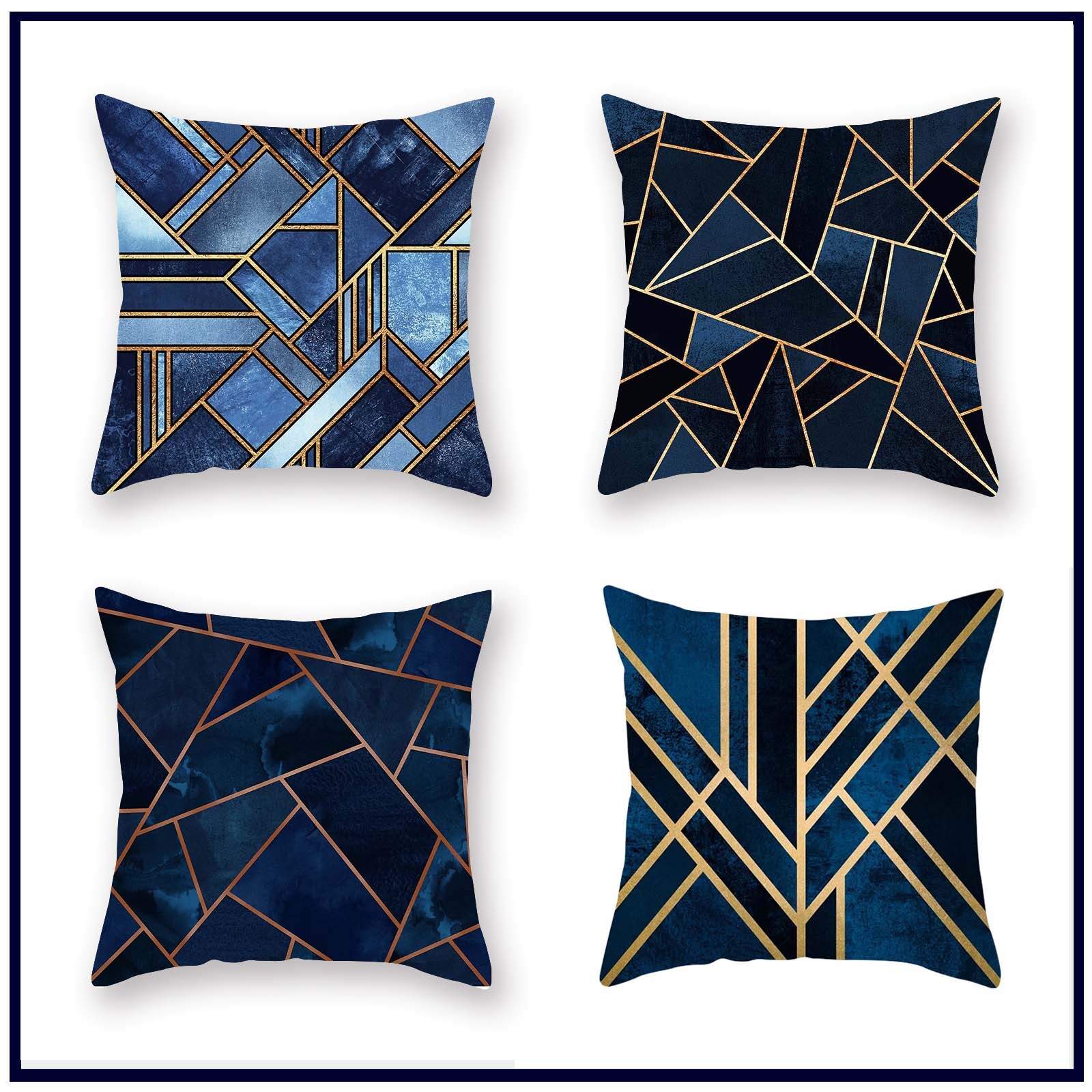 Navy Blue Cushion Cover Home Decorative Abstract Lounge Cushion Cover