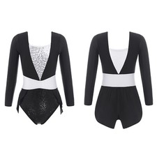 Kids Girls Long Sleeve Gymnastics Leotard Bodysuit Sports Yoga Unitard Dancewear