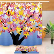 Butterfly Tree Waterproof Bath Polyester Shower Curtain Liner Water Resistant