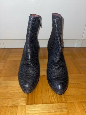 Stiefelette Blau Grau 38 Plateau Vero Cuoio Made in Italy Reptilprägung Leder