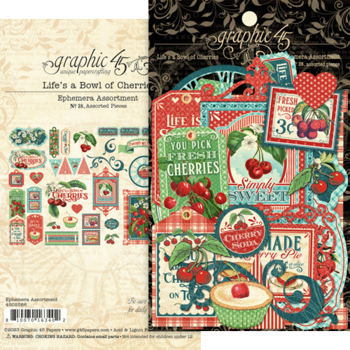 GRAPHIC 45 "LIFE'S A BOWL OF CHERRIES" EPHEMERA ASSORTMENT HTF SCRAPJACK'S PLACE