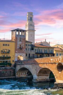 Wandbild: Ponte Pietra Bridge am Adige River Sunny Day in Verona, Italien. [...]