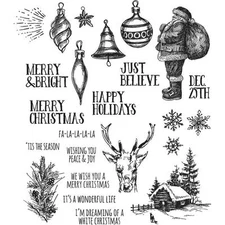 Tim Holtz Stampers Anonymous "HOLIDAY DRAWINGS" Christmas Rubber Cling Stamp Set
