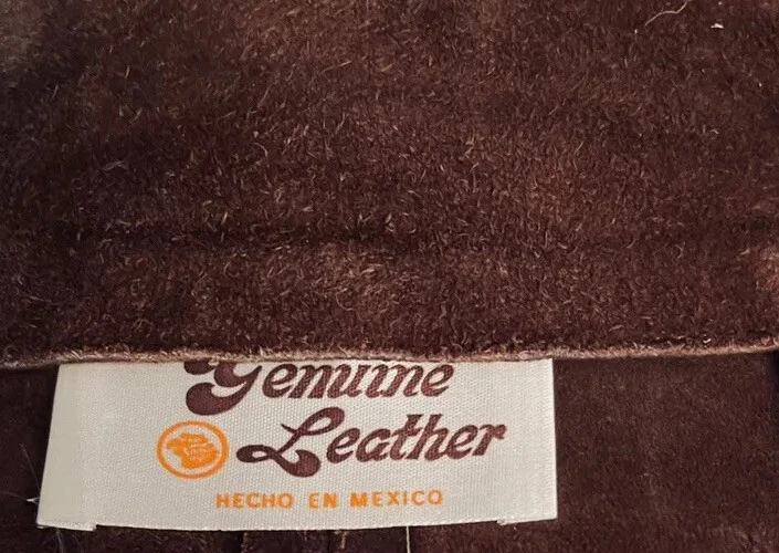 Poncho cabo México vintage couro camurça genuíno marrom creme hippie BoHo tamanho único - Imagem 2 de 4