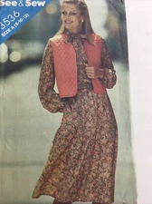 1980s Butterick See & Sew 3536 VTG Sewing Pattern Womens Vest Dress Size 8 10 12