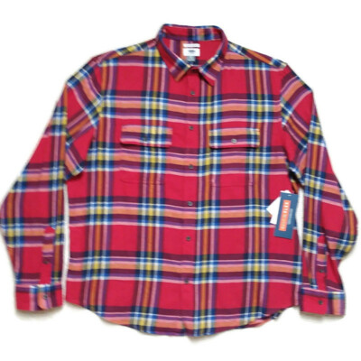 Old Navy Plaid Flannel Shirt Mens XL LS Multicolor Cotton Blend Flap Pockets NWT