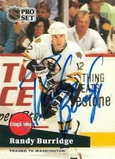 Randy Burridge autographed Hockey Card (Washington Capitals) 1991 Pro Set #4