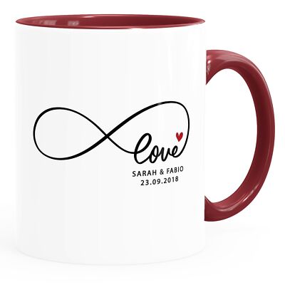 SpecialMe® Kaffeetasse Personalisiert Mit Namen & Herz – Weiß Mit Bordeauxrotem Innenrand – Geschenk Für Paare