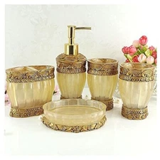 LUANT Vintage Golden Bathroom Accessories, 5Piece Bathroom  Assorted Colors 