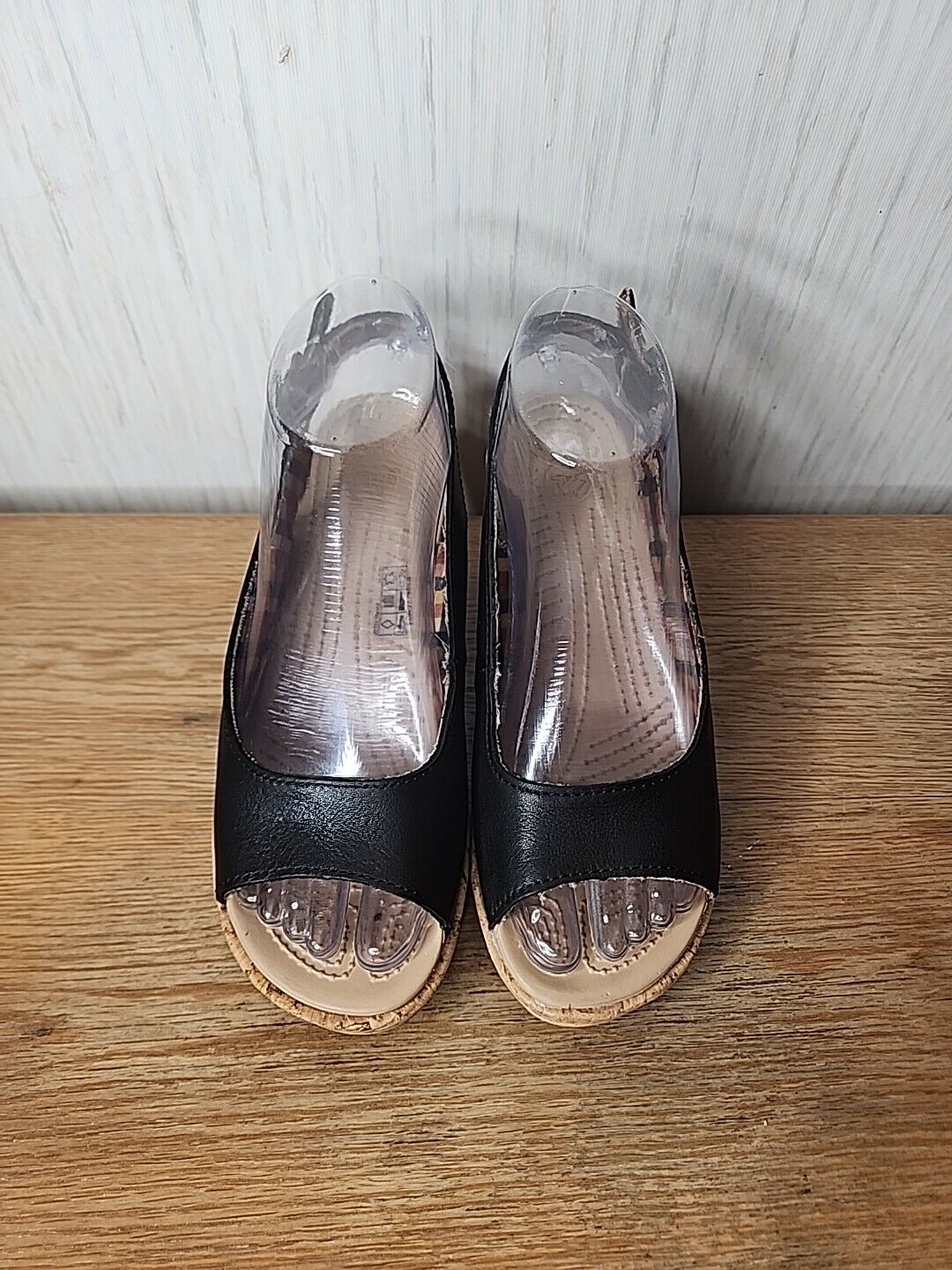 Crocs A-Leigh Wedge Black Leather Heel Cork Sling… - image 3