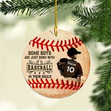 Personalized Name and Number Baseball Ornaments for Xmas 2022, Wood Cutout Print