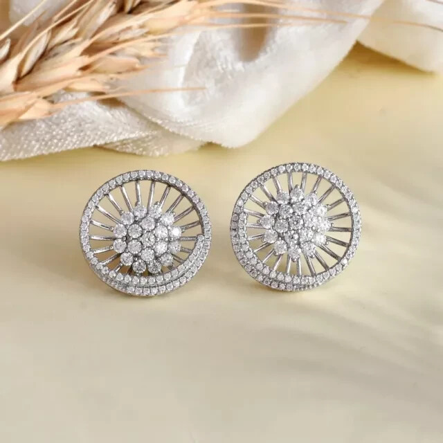 1Ct Round Moissanite Cluster Stud Earrings in 14K White Gold