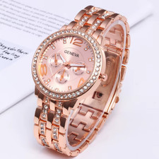 Geneva Womens Stainless Steel and Diamante Watch Gold Rose Gold or Silver