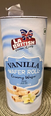 LA BRITISH VANILLA WAFER ROLLS EMPTY CONTAINER 200g From India 7 1/2  Tall