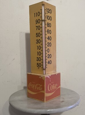 Vintage 1970's Coca Cola Plastic Corner Thermometer 15'' Coke Sign Distressed