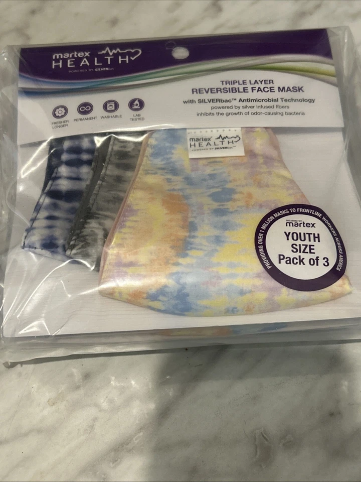 Lot of 24 Martex Health Reusable Tie Dye Youth Face Mask SILVERbac Antimicrobial - Image 3 of 4