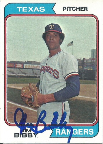 JIM BIBBY RANGERS ALL-STAR 3.76 ERA 1974 TOPS SIGNED AUTOGRAPH CARD d. 2010