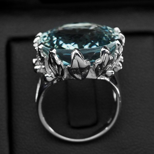 Precious Baby Blue Aquamarine 26.05Ct 925 Sterling Silver White Gold Plated Ring - Picture 6 of 9