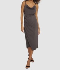 Siena Womens Gray Sleeveless Lined Cowlneck Bodycon Slip Dress Size 12