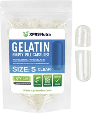 Size 5 Empty Capsules - 100 Count Clear Very Small Empty Gelatin Capsules - P...