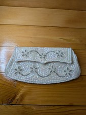 Vintage Mid Century Beaded Iridescent Sequin Clutch Purse Faux Pearl Japan