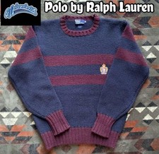 Polo Ralph Lauren Vintage Crest Logo Wool Sweater M Blue Classic Knit