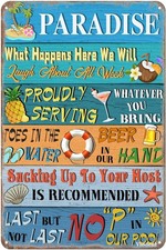 Paradise Pool Rules Vintage Pool Patio Tin Metal Signs Home D cor 8x12