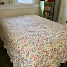 Vintage 1990 Laura Ashley Juliet Comforter Queen King 101X103 Reversible wRuffle