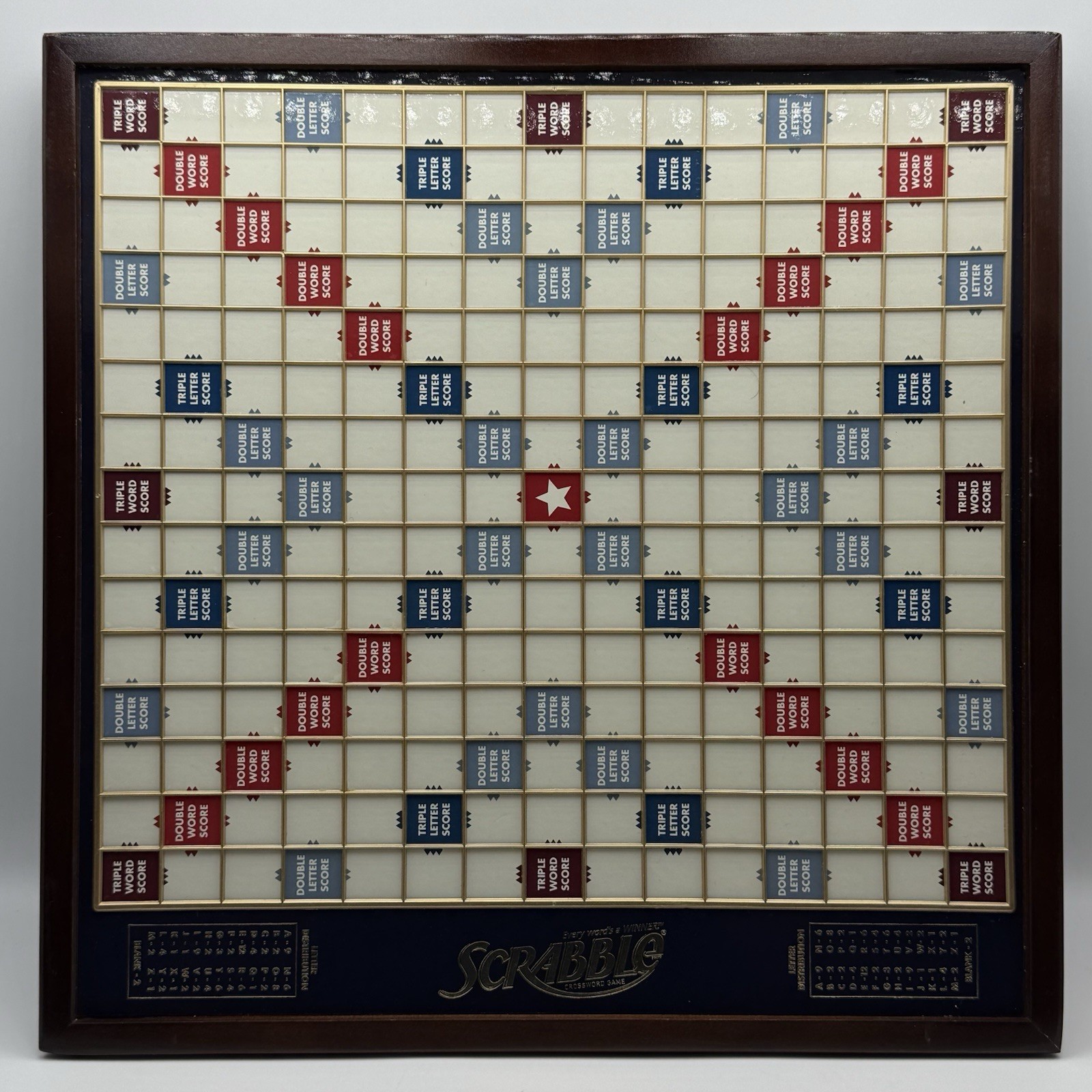 Tile Letter Inlay Scrabble Deluxe Edition Rotating Wood Board 2016 Complete 100 Tiles Box ...
