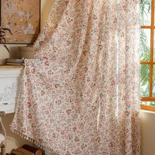 Pink Boho Farmhouse Floral Curtains 84 Inch Long 2 Panels For Living Room, Fl...