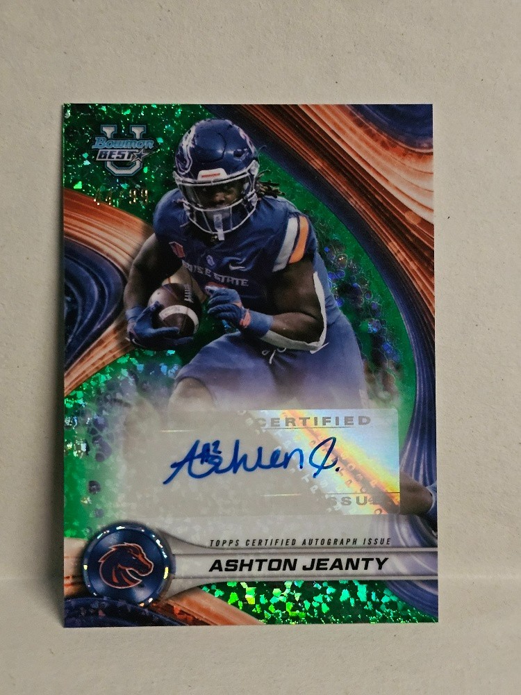 ASHTON JEANTY ROOKIE AUTO 2024 BOWMAN BEST U GREEN MINI DIAMOND 44/99 RAIDERS