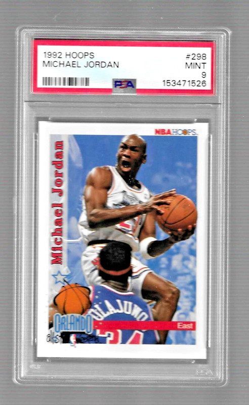 1992 HOOPS BASKETBALL CARD #298 HOF MICHAEL JORDAN PSA 9 NQ MINT CHICAGO BULLS