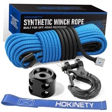 Synthetic Winch Rope Kit - 1/4" x 50' 10000 lbs Kinetic Recovery Cable for ATV 