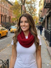INFINITY SCARF LOOP COWL RED 54”X 4”CROCHET KNIT WINTER ACRYLIC HANDMADE CHUNKY