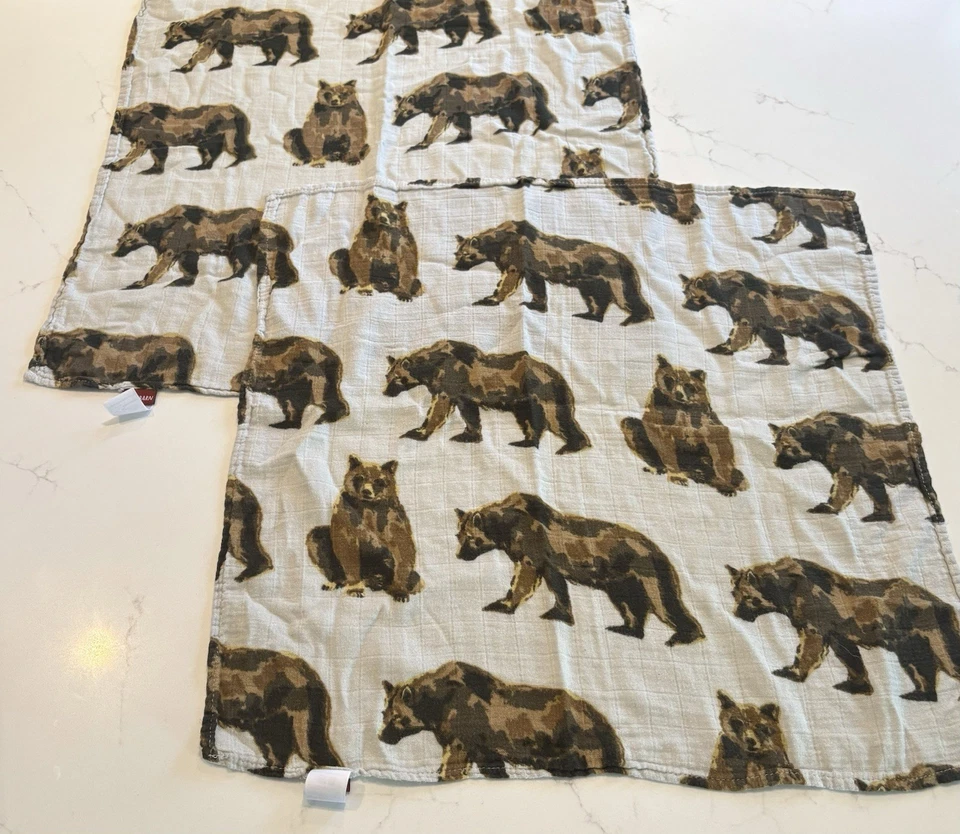 Milkbarn BEARS Muslin Set of 2 Small Baby Security Blanket Lovey Burp Cloth 21” - Image 2 of 4