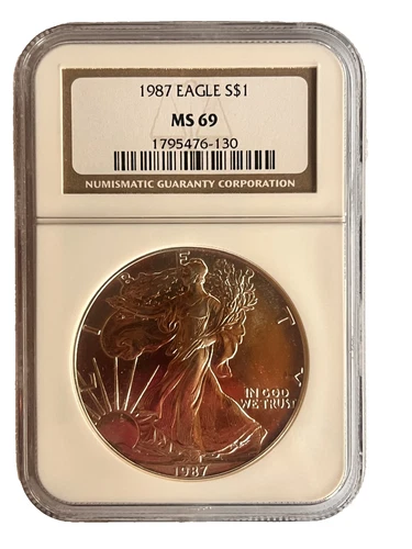 1987 American Silver Eagle $1 Dollar Coin One Troy Ounce 0.999 Fine NGC MS69