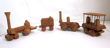 Vintage Children's Wooden Toy Train 4 Pieces 2 Engines 2 Coal  Freight Cars