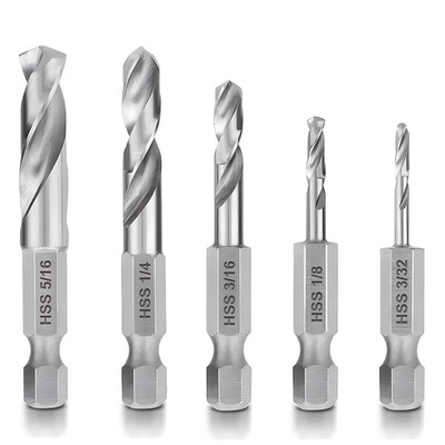 5Pcs 1/4'' Hex Shank Stubby Drill Bit Set for Metal, HSS M2 for Quick Change 3/3